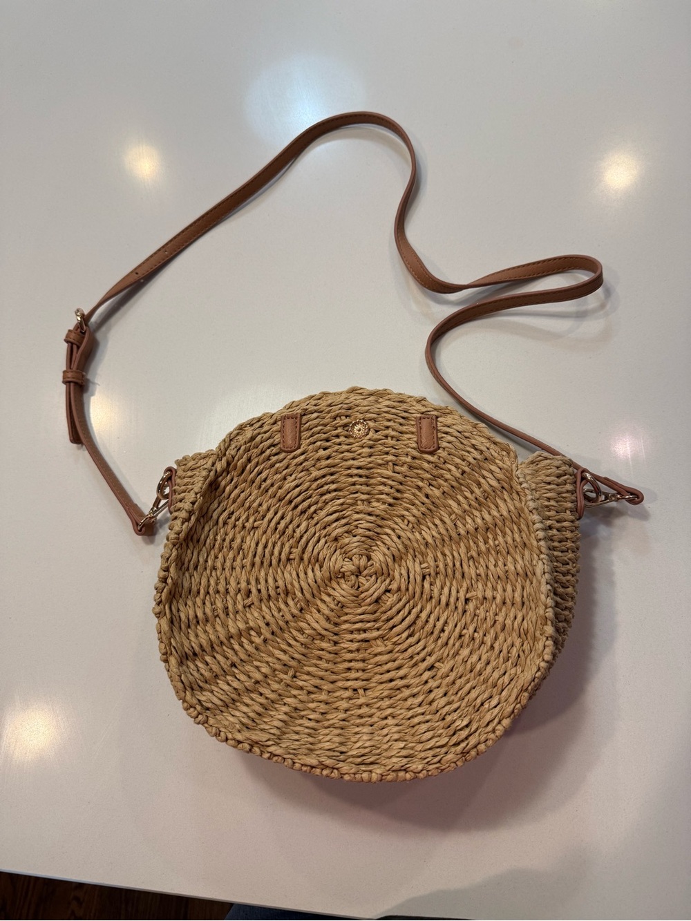 Lauren Conrad Woven Round Crossbody Bag with Tan Strap